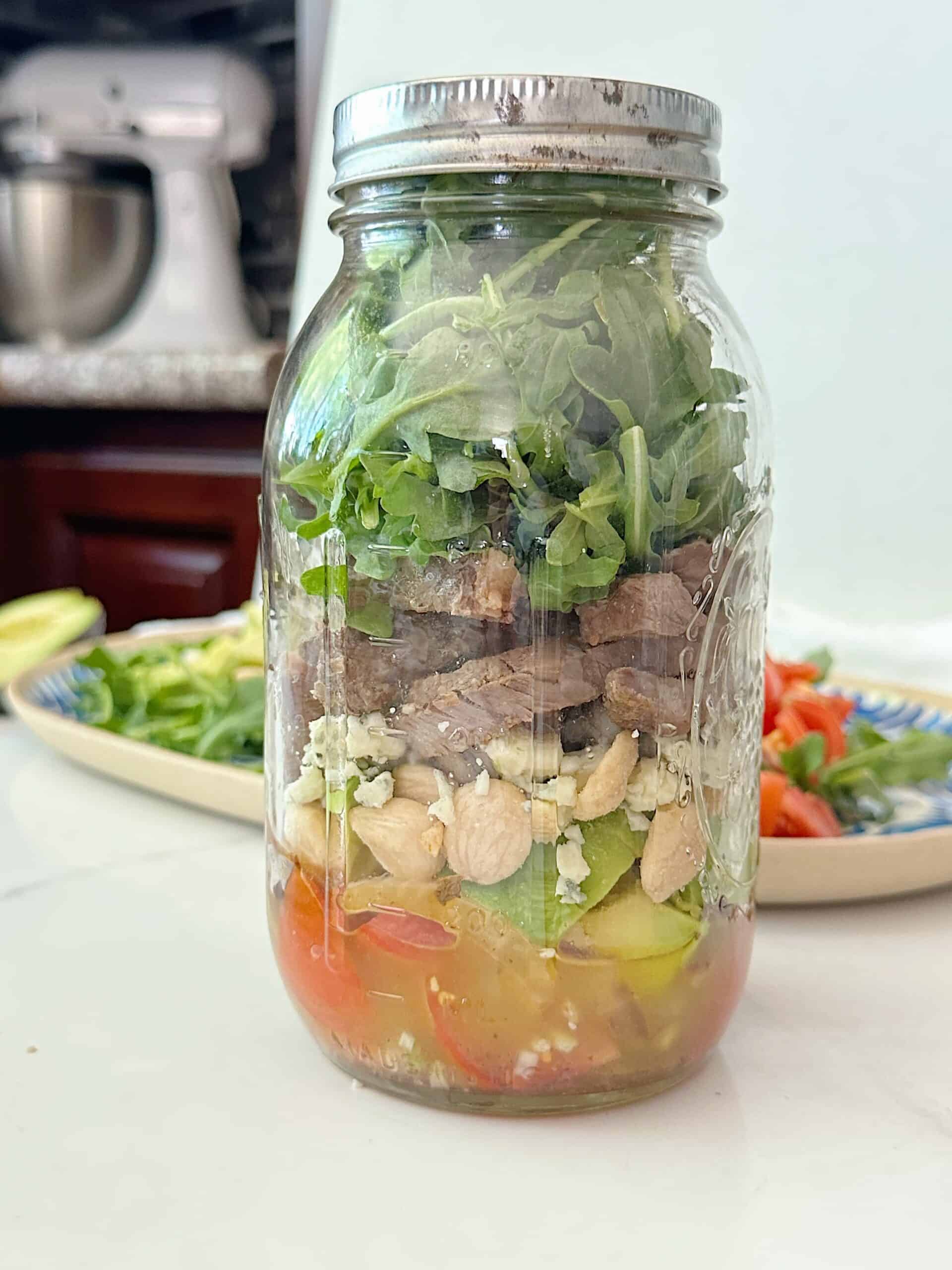 steak salads in a jar